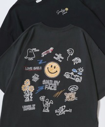 SMILEY FACE/スマイリーフェイス 吸水速乾/UVカット オーバーサイズ バックプリント ロゴ ワンポイント刺繍 半袖Tシャツ/レディース メンズ