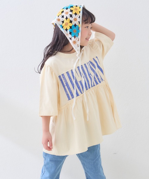 CIAOPANIC TYPY（チャオパニックティピー）の「【KIDS】かすれロゴパフスリーブミニワンピ（ワンピース・キッズ・アイボリー/グレー/チャコールグレー・SMALL/MEDIUM/LARGE/X-LARGE/XX-LARGE）」の2枚目の写真