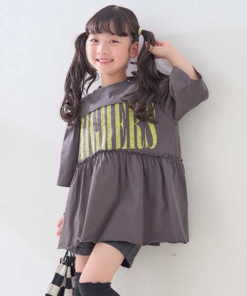 CIAOPANIC TYPY（チャオパニックティピー）の「【KIDS】かすれロゴパフスリーブミニワンピ（ワンピース・キッズ・アイボリー/グレー/チャコールグレー・SMALL/MEDIUM/LARGE/X-LARGE/XX-LARGE）」の12枚目の写真