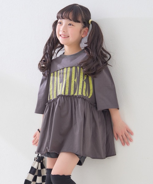 CIAOPANIC TYPY（チャオパニックティピー）の「【KIDS】かすれロゴパフスリーブミニワンピ（ワンピース・キッズ・アイボリー/グレー/チャコールグレー・SMALL/MEDIUM/LARGE/X-LARGE/XX-LARGE）」の13枚目の写真