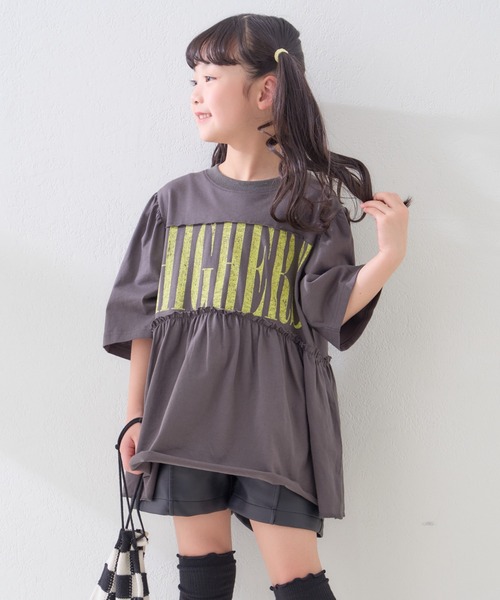 CIAOPANIC TYPY（チャオパニックティピー）の「【KIDS】かすれロゴパフスリーブミニワンピ（ワンピース・キッズ・アイボリー/グレー/チャコールグレー・SMALL/MEDIUM/LARGE/X-LARGE/XX-LARGE）」の16枚目の写真