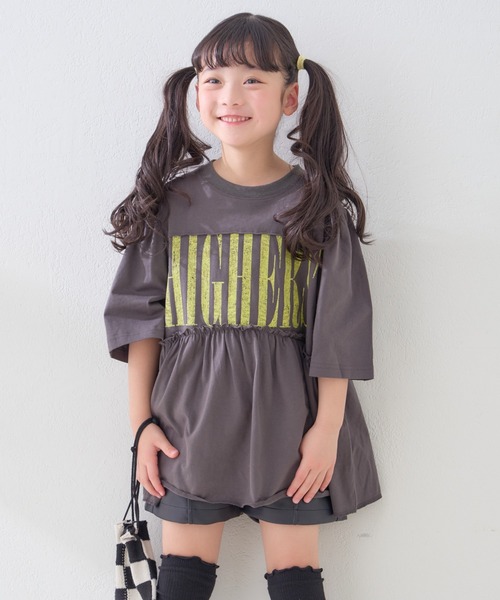 CIAOPANIC TYPY（チャオパニックティピー）の「【KIDS】かすれロゴパフスリーブミニワンピ（ワンピース・キッズ・アイボリー/グレー/チャコールグレー・SMALL/MEDIUM/LARGE/X-LARGE/XX-LARGE）」の17枚目の写真