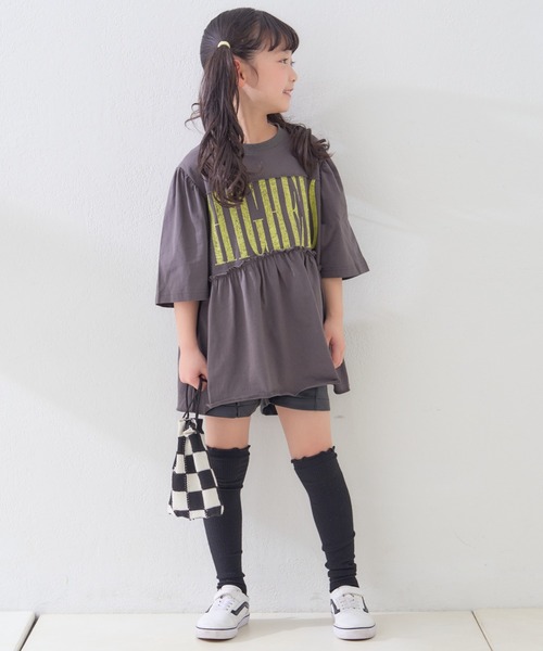 CIAOPANIC TYPY（チャオパニックティピー）の「【KIDS】かすれロゴパフスリーブミニワンピ（ワンピース・キッズ・アイボリー/グレー/チャコールグレー・SMALL/MEDIUM/LARGE/X-LARGE/XX-LARGE）」の18枚目の写真