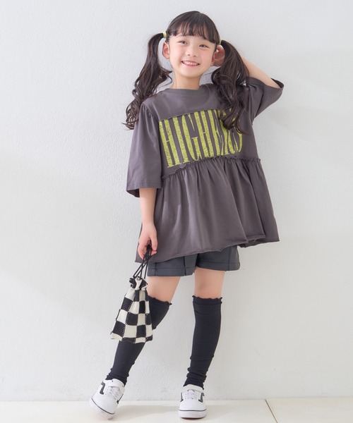 CIAOPANIC TYPY（チャオパニックティピー）の「【KIDS】かすれロゴパフスリーブミニワンピ（ワンピース・キッズ・アイボリー/グレー/チャコールグレー・SMALL/MEDIUM/LARGE/X-LARGE/XX-LARGE）」の19枚目の写真