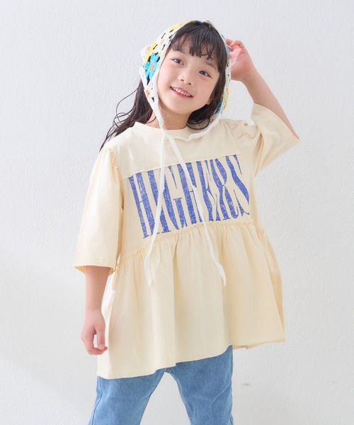 CIAOPANIC TYPY（チャオパニックティピー）の「【KIDS】かすれロゴパフスリーブミニワンピ（ワンピース・キッズ・アイボリー/グレー/チャコールグレー・SMALL/MEDIUM/LARGE/X-LARGE/XX-LARGE）」の4枚目の写真