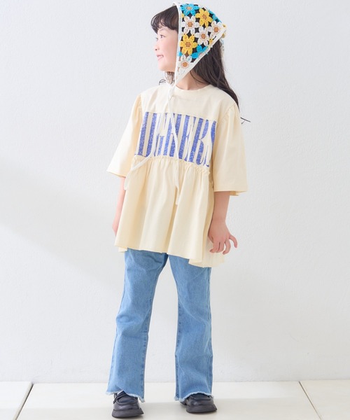 CIAOPANIC TYPY（チャオパニックティピー）の「【KIDS】かすれロゴパフスリーブミニワンピ（ワンピース・キッズ・アイボリー/グレー/チャコールグレー・SMALL/MEDIUM/LARGE/X-LARGE/XX-LARGE）」の8枚目の写真