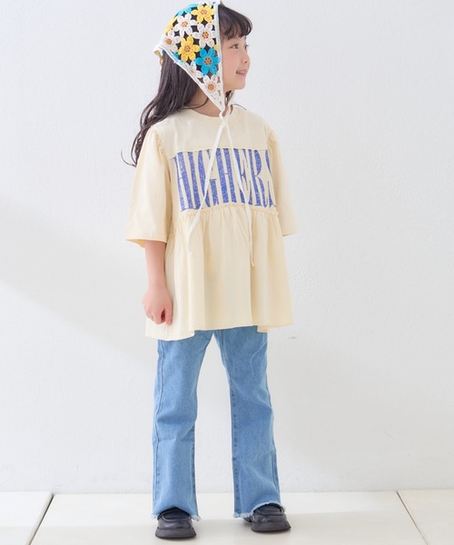 CIAOPANIC TYPY（チャオパニックティピー）の「【KIDS】かすれロゴパフスリーブミニワンピ（ワンピース・キッズ・アイボリー/グレー/チャコールグレー・SMALL/MEDIUM/LARGE/X-LARGE/XX-LARGE）」の9枚目の写真