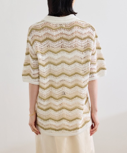 未使用　別注 COOHEM コーヘン　アーガイル　サマーニット　ギマコットン セール】【COOHEM（コーヘン）】ZIGZAG SUKASHI KNIT PULLOVER