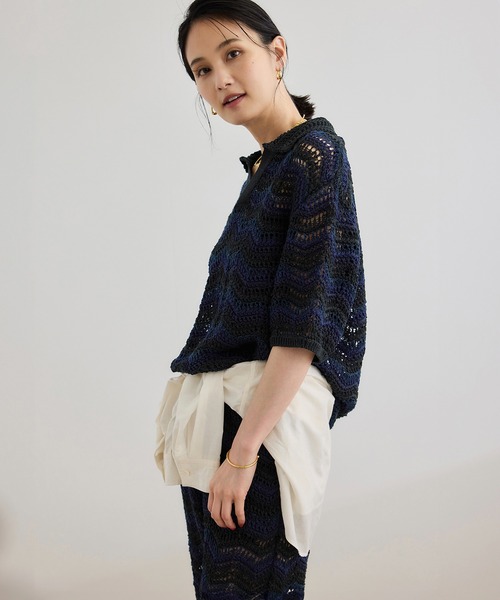 セール】【COOHEM（コーヘン）】ZIGZAG SUKASHI KNIT PULLOVER