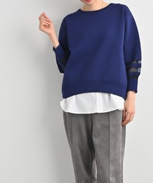 aunt lily（アントリリー）の「部分シアーミラノリブプルオーバー｜ミラノリブ シアー素材 重ね着 プルオーバー 春夏 大人 体系カバー 透け感（Tシャツ/カットソー）」