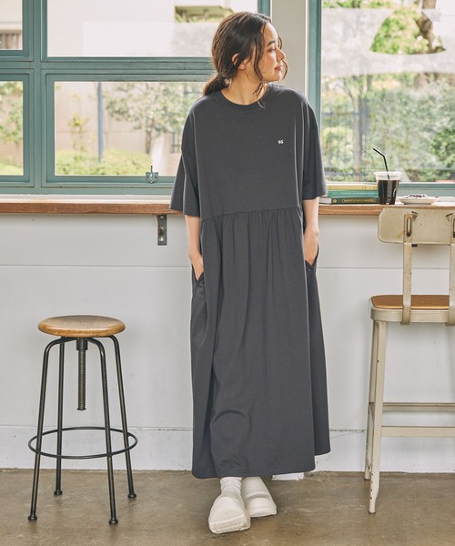 セール】ナンバリング刺繍 ウエストギャザー切り替え 半袖