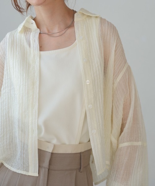 Bab(バブ)の「タックスリーブコンパクトシアーシャツブラウス(シャツ/ブラウス・レディース・ホワイト系その他/ベージュ/サックスブルー・MEDIUM)」の11枚目の写真