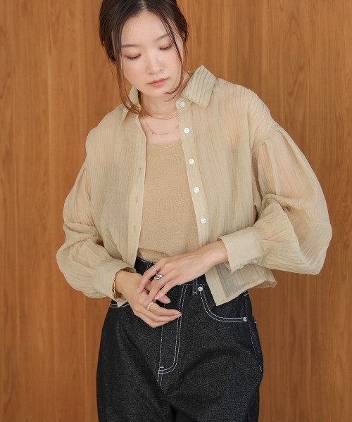 Bab(バブ)の「タックスリーブコンパクトシアーシャツブラウス(シャツ/ブラウス・レディース・ホワイト系その他/ベージュ/サックスブルー・MEDIUM)」の13枚目の写真