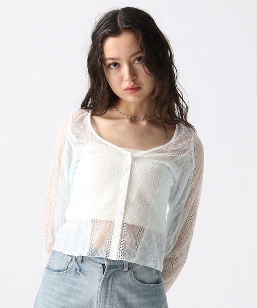 FOREVER 21（フォーエバー トゥエンティーワン）の「【2025SS】切り替えレースカーディガン（カーディガン/ボレロ・レディース・ブラック/オフホワイト/ブルー系その他・FREE）」の3枚目の写真