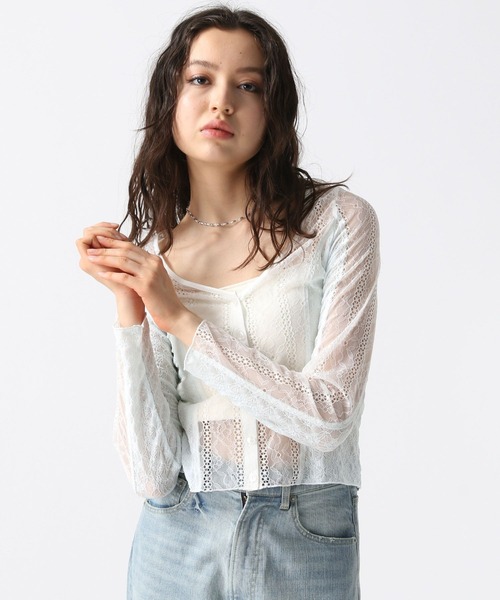 FOREVER 21（フォーエバー トゥエンティーワン）の「【2025SS】切り替えレースカーディガン（カーディガン/ボレロ・レディース・ブラック/オフホワイト/ブルー系その他・FREE）」の10枚目の写真