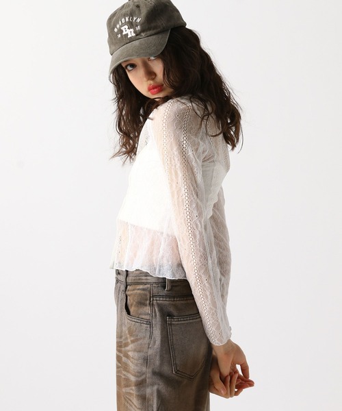 FOREVER 21（フォーエバー トゥエンティーワン）の「【2025SS】切り替えレースカーディガン（カーディガン/ボレロ・レディース・ブラック/オフホワイト/ブルー系その他・FREE）」の6枚目の写真