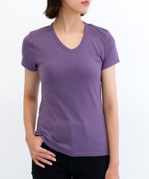 Tシャツ/カットソー（パープル/紫色系・Vネック）ファッション通販