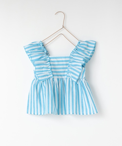 LOWRYS FARM（ローリーズファーム）の「ストライプフリルブラウス　495481（シャツ/ブラウス・キッズ・ピンク/ブルー/イエロー・110cm/150cm/140cm/130cm/120cm）」の2枚目の写真