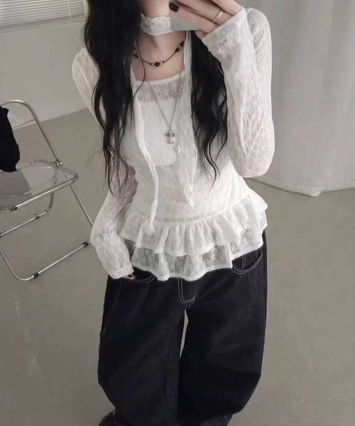 almo（アルモ）の「【LAMPOON】ストールセットレースフリルブラウス（シャツ/ブラウス・レディース・アイボリー/ホワイト・SMALL/MEDIUM/LARGE）」の2枚目の写真