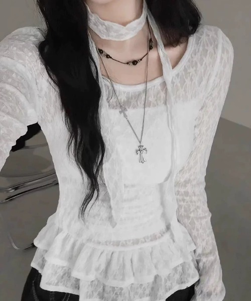 almo（アルモ）の「【LAMPOON】ストールセットレースフリルブラウス（シャツ/ブラウス・レディース・アイボリー/ホワイト・SMALL/MEDIUM/LARGE）」の13枚目の写真