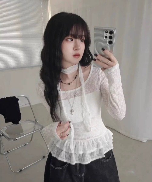 almo（アルモ）の「【LAMPOON】ストールセットレースフリルブラウス（シャツ/ブラウス・レディース・アイボリー/ホワイト・SMALL/MEDIUM/LARGE）」の14枚目の写真