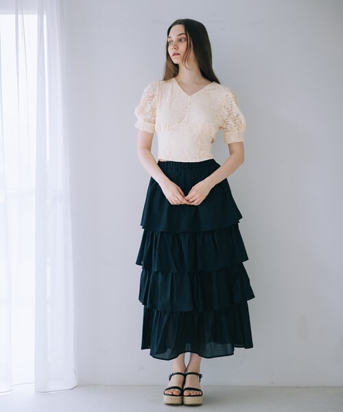 SELFIST(セルフィスト)の「バックリボンレースブラウス Vネック 夏服 フェミニン きれいめ(シャツ/ブラウス・レディース・ブラック/アイボリー・フリー)」の19枚目の写真