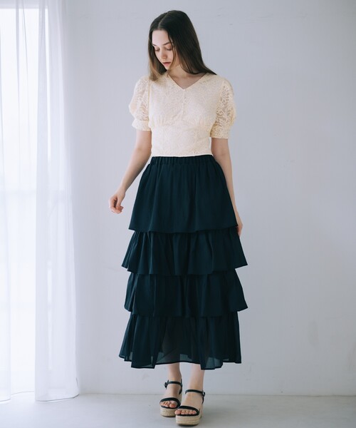 SELFIST(セルフィスト)の「バックリボンレースブラウス Vネック 夏服 フェミニン きれいめ(シャツ/ブラウス・レディース・ブラック/アイボリー・フリー)」の20枚目の写真