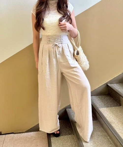 JUDY☆ベージュタック入りパンツ アニュアンス anuans ツータックワイドパンツ （BEIGE