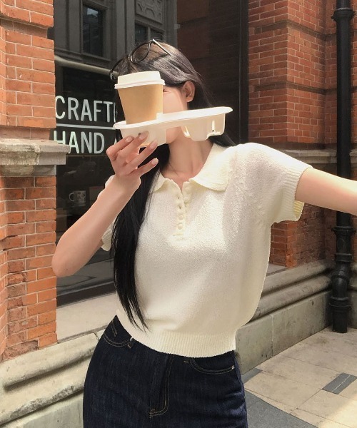 ニット セーター 「MADE」カラーネックブークレ半袖ニット レディース MADE]カラーネックブークレ半袖ニット（ニット/セーター