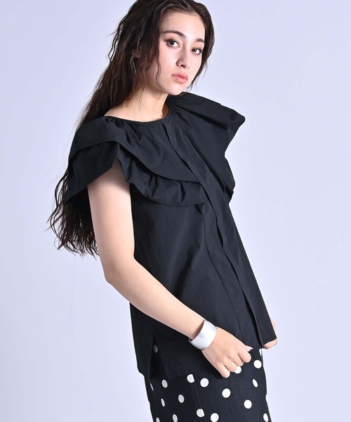 RAW FUDGE（ローファッジ）の「バルーンケープブラウス（シャツ/ブラウス・レディース・ブラック/オフホワイト/ブルー・M）」の8枚目の写真