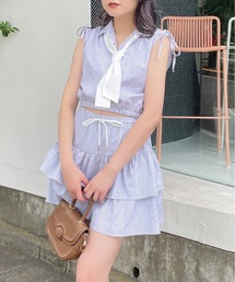 one way | タイ付きフレンチスリーブシャツ(シャツ/ブラウス)