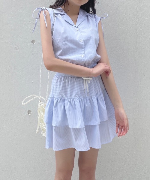 one way（ワンウェイ）の「タイ付きフレンチスリーブシャツ（シャツ/ブラウス・レディース・ブルー系その他/ネイビー/ブラック系その他/イエロー系その他・FREE）」の3枚目の写真