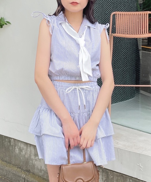 one way（ワンウェイ）の「タイ付きフレンチスリーブシャツ（シャツ/ブラウス・レディース・ブルー系その他/ネイビー/ブラック系その他/イエロー系その他・FREE）」の9枚目の写真