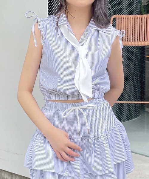 one way（ワンウェイ）の「タイ付きフレンチスリーブシャツ（シャツ/ブラウス・レディース・ブルー系その他/ネイビー/ブラック系その他/イエロー系その他・FREE）」の11枚目の写真