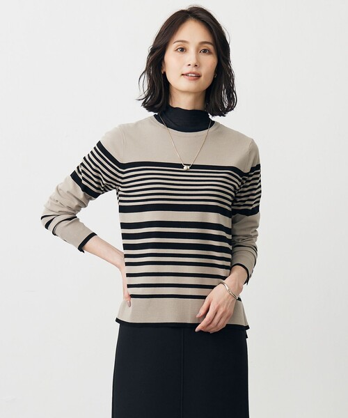 J.PRESS(ジェイプレス)の「VIGODA ボーダー ニット(ニット/セーター・レディース・アイボリー系1/ブラウン系1・LARGE/MEDIUM)」の2枚目の写真