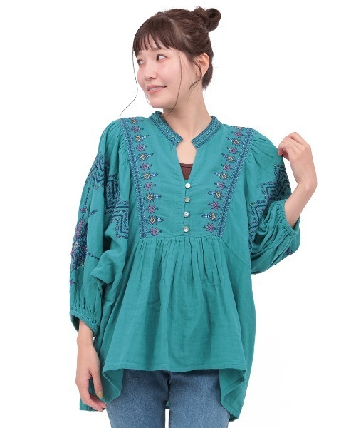 チチカカ（チチカカ）の「Rico フェズ刺繍モチーフブラウス（シャツ/ブラウス・レディース・ブラック/ブルーグリーン/ホワイト・FREE）」の12枚目の写真