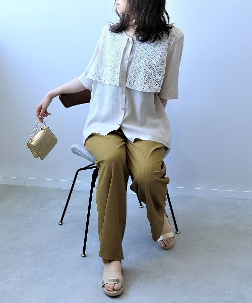 leswel（レスウェル）の「【L～5L 大きいサイズ】レーシーフライヨークVネックブラウス 半袖 春夏（シャツ/ブラウス・レディース・ブラック/ブラウン/クリーム・LL/3L/4L/5L/L）」の14枚目の写真