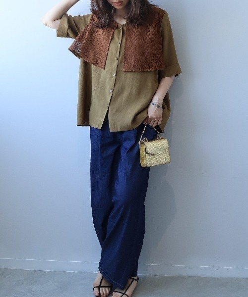 leswel（レスウェル）の「【L～5L 大きいサイズ】レーシーフライヨークVネックブラウス 半袖 春夏（シャツ/ブラウス・レディース・ブラック/ブラウン/クリーム・LL/3L/4L/5L/L）」の11枚目の写真