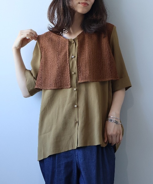 leswel（レスウェル）の「【L～5L 大きいサイズ】レーシーフライヨークVネックブラウス 半袖 春夏（シャツ/ブラウス・レディース・ブラック/ブラウン/クリーム・LL/3L/4L/5L/L）」の12枚目の写真