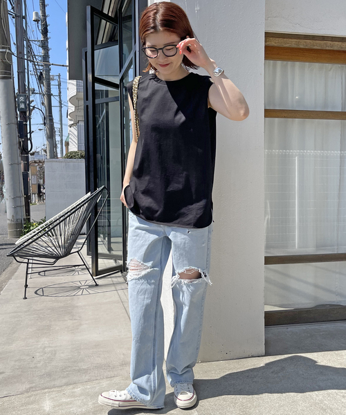 Spick & Span(スピックアンドスパン)の「《追加2》ファインコットンノースリーブプルオーバー(Tシャツ/カットソー・レディース・ブラック/ライトグレー/ホワイト・36/38)」の4枚目の写真