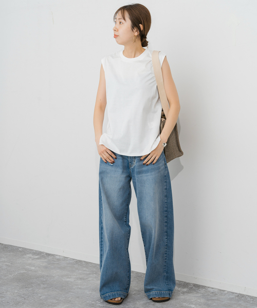 Spick & Span(スピックアンドスパン)の「《追加2》ファインコットンノースリーブプルオーバー(Tシャツ/カットソー・レディース・ブラック/ライトグレー/ホワイト・36/38)」の6枚目の写真