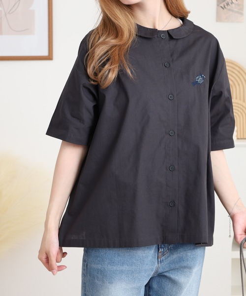 Emago(イマゴ)の「EMAGO 2WAY木とトリ刺繍シャツ(シャツ/ブラウス・レディース・ネイビー/チャコールグレー/ホワイト・FREE)」の8枚目の写真
