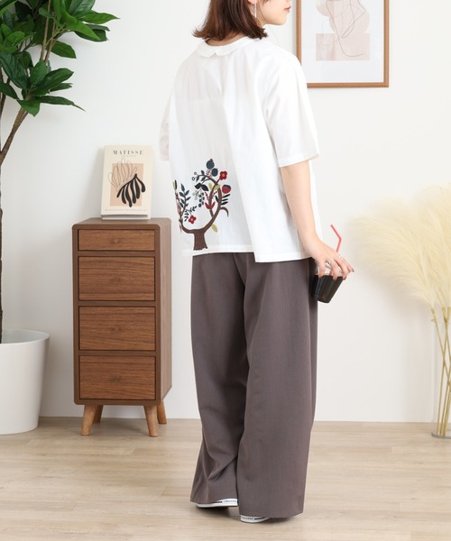 Emago(イマゴ)の「EMAGO 2WAY木とトリ刺繍シャツ(シャツ/ブラウス・レディース・ネイビー/チャコールグレー/ホワイト・FREE)」の15枚目の写真