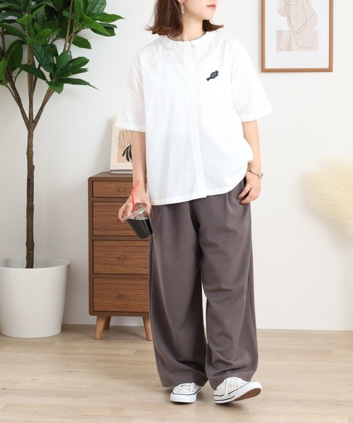Emago(イマゴ)の「EMAGO 2WAY木とトリ刺繍シャツ(シャツ/ブラウス・レディース・ネイビー/チャコールグレー/ホワイト・FREE)」の14枚目の写真