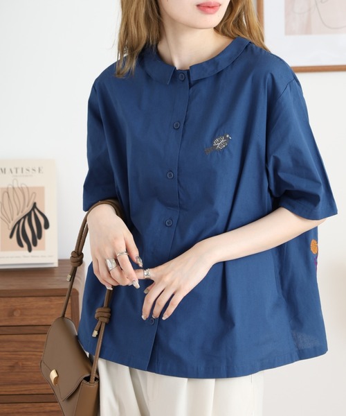 Emago(イマゴ)の「EMAGO 2WAY木とトリ刺繍シャツ(シャツ/ブラウス・レディース・ネイビー/チャコールグレー/ホワイト・FREE)」の16枚目の写真