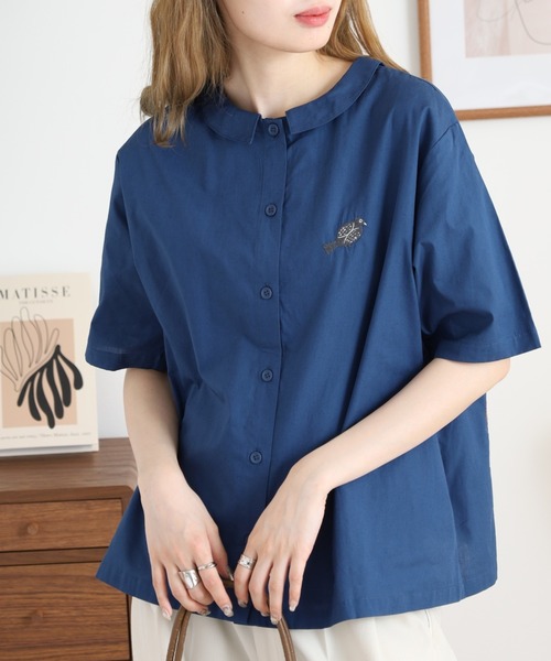 Emago(イマゴ)の「EMAGO 2WAY木とトリ刺繍シャツ(シャツ/ブラウス・レディース・ネイビー/チャコールグレー/ホワイト・FREE)」の17枚目の写真