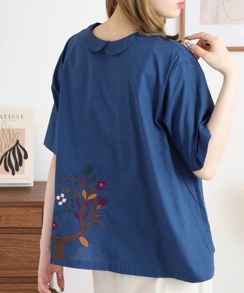 Emago(イマゴ)の「EMAGO 2WAY木とトリ刺繍シャツ(シャツ/ブラウス・レディース・ネイビー/チャコールグレー/ホワイト・FREE)」の18枚目の写真