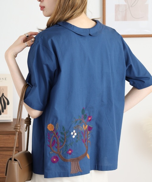 Emago(イマゴ)の「EMAGO 2WAY木とトリ刺繍シャツ(シャツ/ブラウス・レディース・ネイビー/チャコールグレー/ホワイト・FREE)」の19枚目の写真