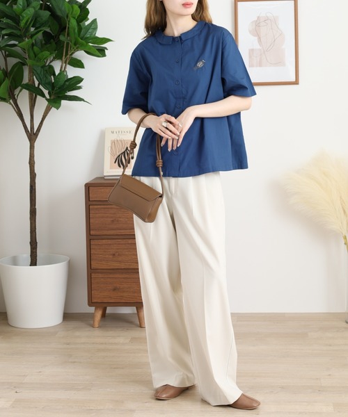 Emago(イマゴ)の「EMAGO 2WAY木とトリ刺繍シャツ(シャツ/ブラウス・レディース・ネイビー/チャコールグレー/ホワイト・FREE)」の20枚目の写真