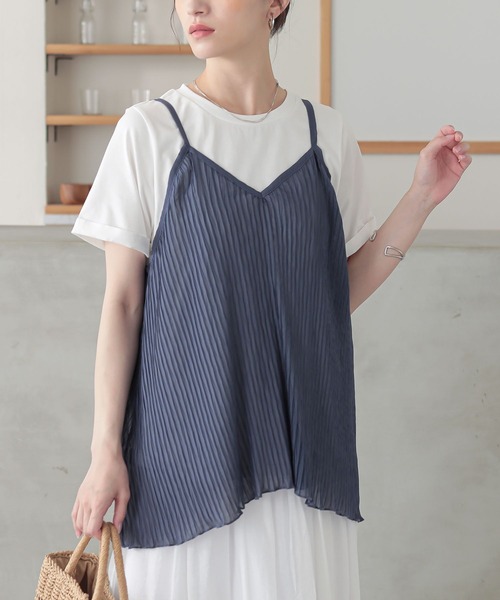 n'OrLABEL（ノアールレーベル）の「『シアープリーツキャミ×Tシャツ』【2点セット】（Tシャツ/カットソー・レディース・テラコッタ/ネイビー/ブラック・2/1）」の3枚目の写真